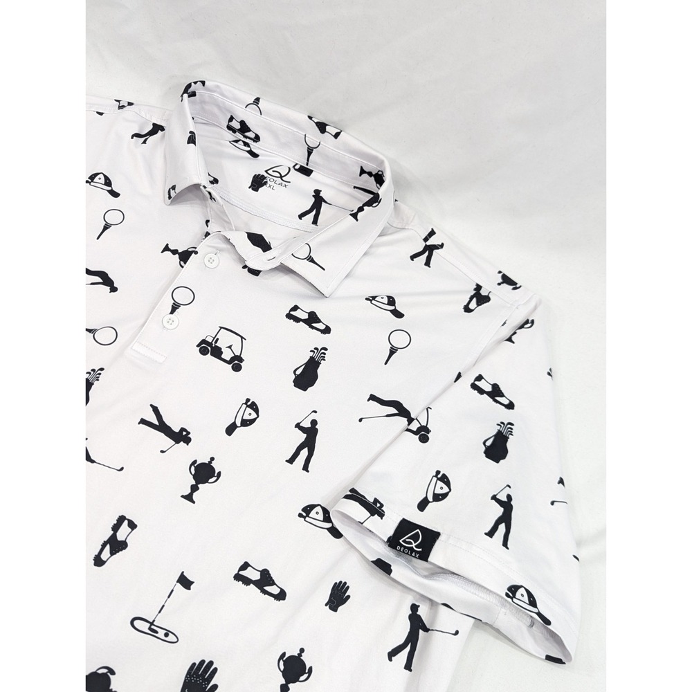 Deolax Polo Shirt Mens 2XL Golfing Geeks All Over Print Golf‎ Performance